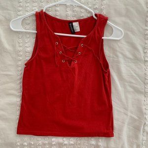 H&M lace up cropped tank, red, size S
